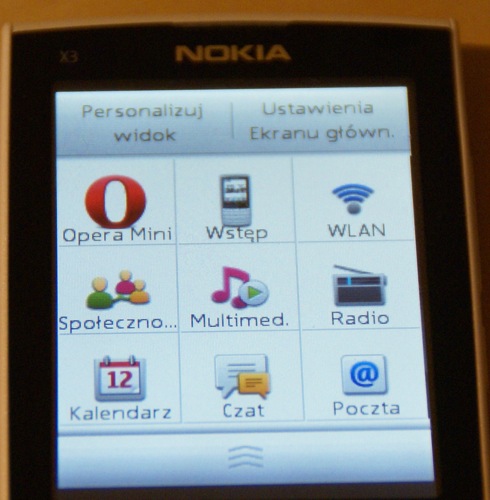 Nokia X3-02 menu idź do 