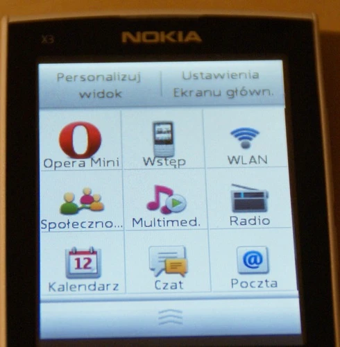 Nokia X3-02 menu idź do