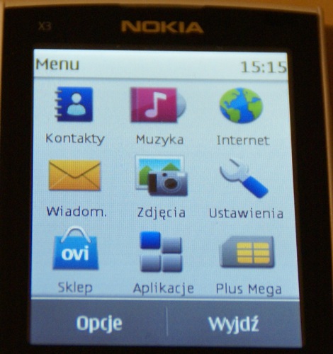 Nokia X3-02 menu główne 