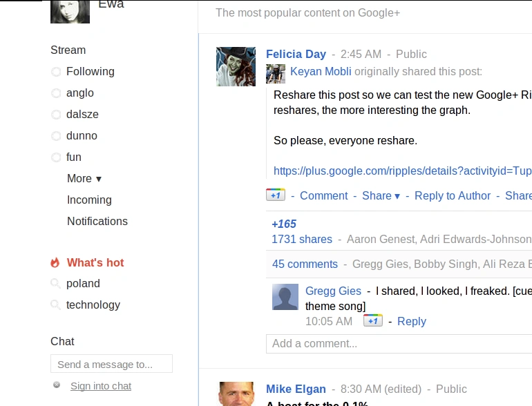 What&#8217;s hot &#8211; Google+ 