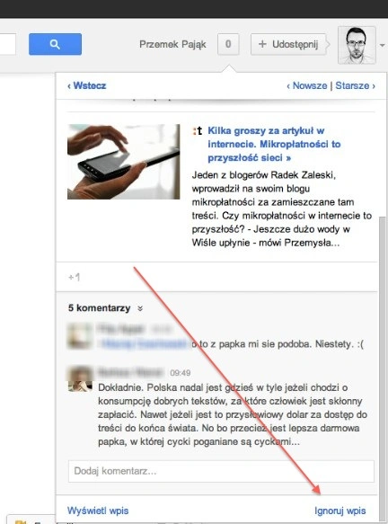 gogle+ ignore