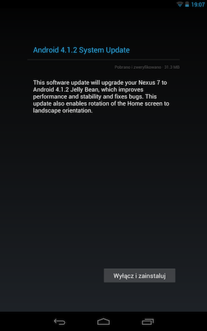 Android 4.1.2, Nexus 7, aktualizacja