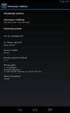 Android 4.1.2, Nexus 7, po aktualizacji