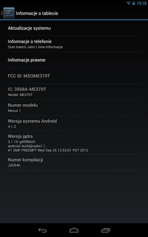 Android 4.1.2, Nexus 7, po aktualizacji 