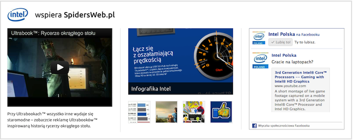 Intel, widget sponsorski na Spider’s Web