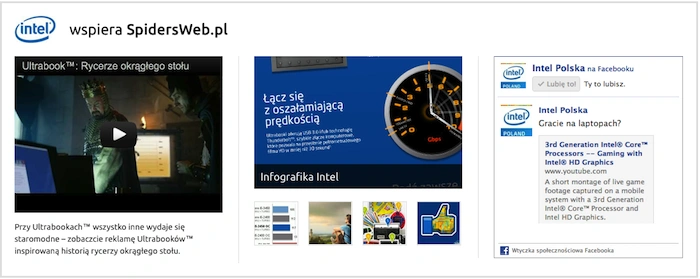 Intel, widget sponsorski na Spider’s Web