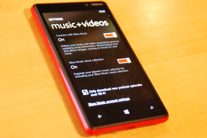 Windows Phone 8 Xbox music