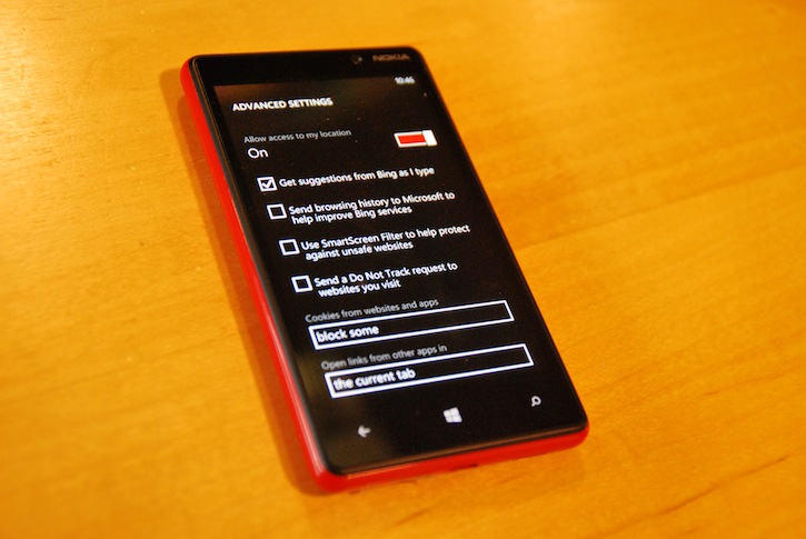Windows Phone 8 location settings