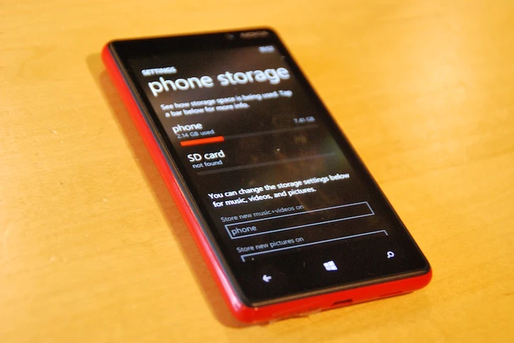 Windows Phone 8 phone storage