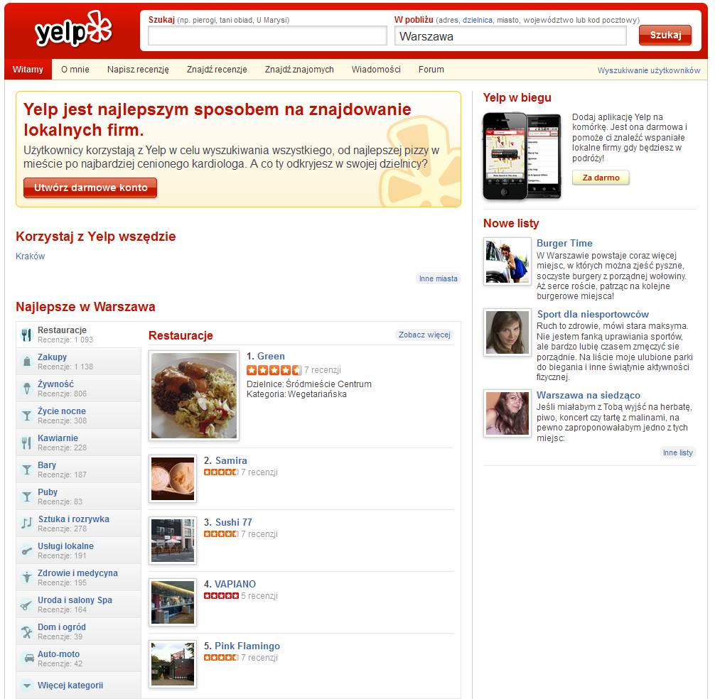 Yelp rusza w Polsce