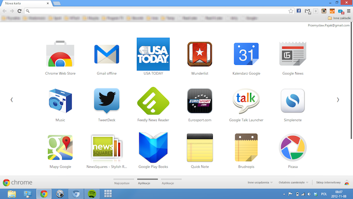 Chrome lista aplikacji na karcie