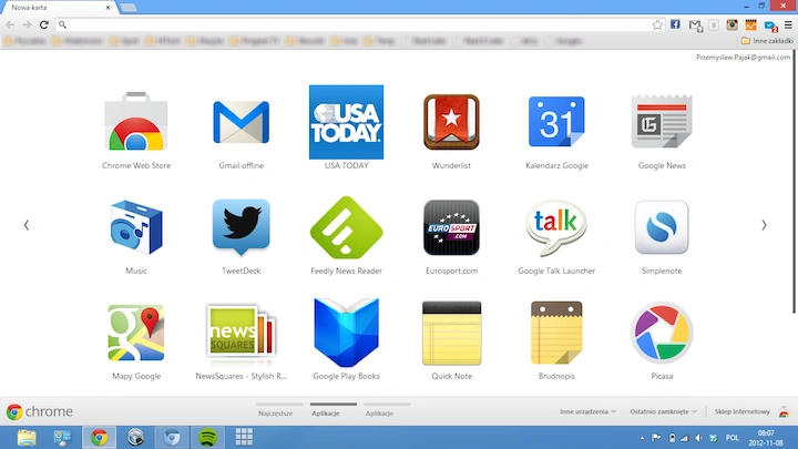 Chrome lista aplikacji na karcie 