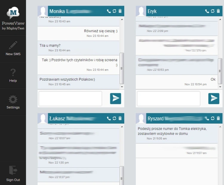 MightyText interfejs aplikacji &#8211; widok PowerView 