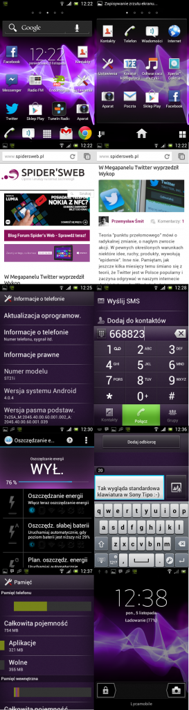 Screeny z Sony Xperia tipo