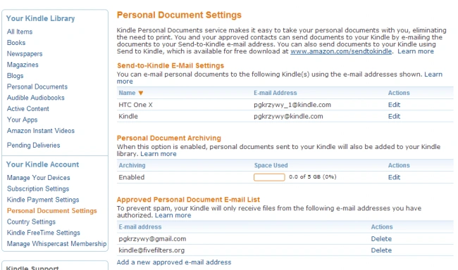 kindle manage email 