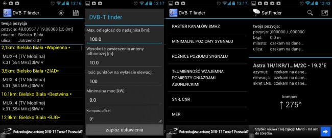 Apliakcje do ustawiania anten satelitarnych i DVB-T