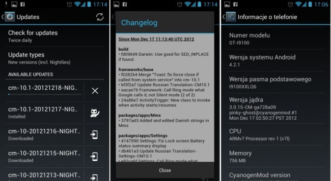CyanogenMod Aktualizacja i wersja systemu