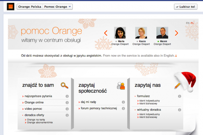 Facebook Orange Polska, aplkacja Orange Polska
