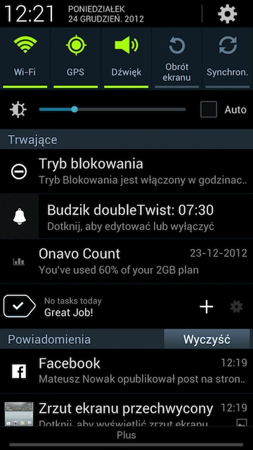 SGS3, powiadomienia