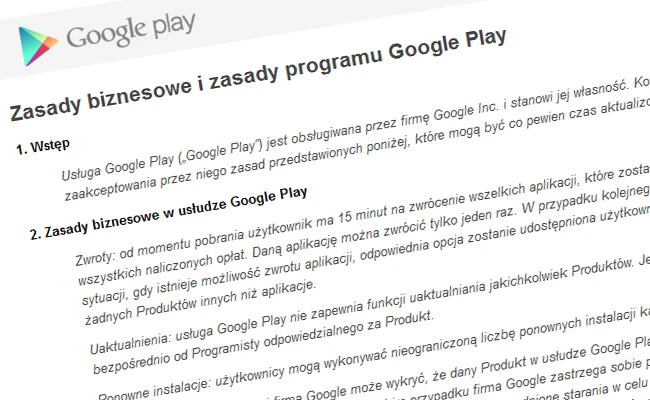 regulamin google play 
