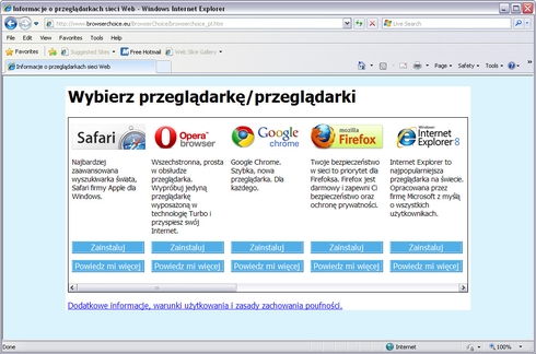 Ekran wyboru przeglądarki