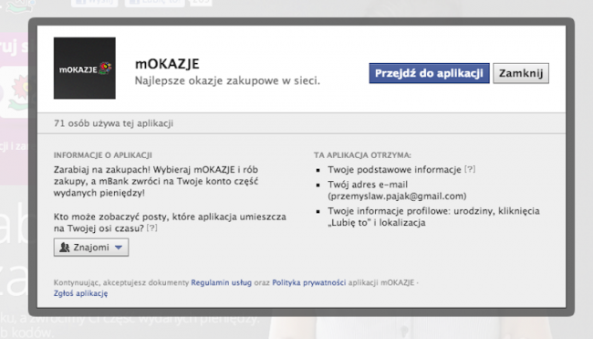 2. mOkazje, ustawienia prywatnosci 