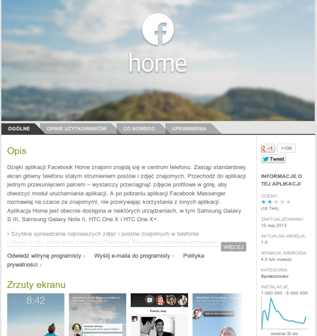 facebook home opinie