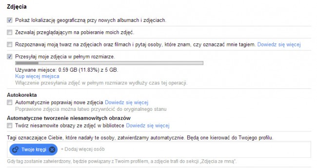 google+ ustawienia