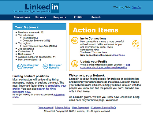 Pierwsza strona LinkedIn z 2003 roku class="wp-image-114191" title="Pierwsza strona LinkedIn z 2003 roku" 