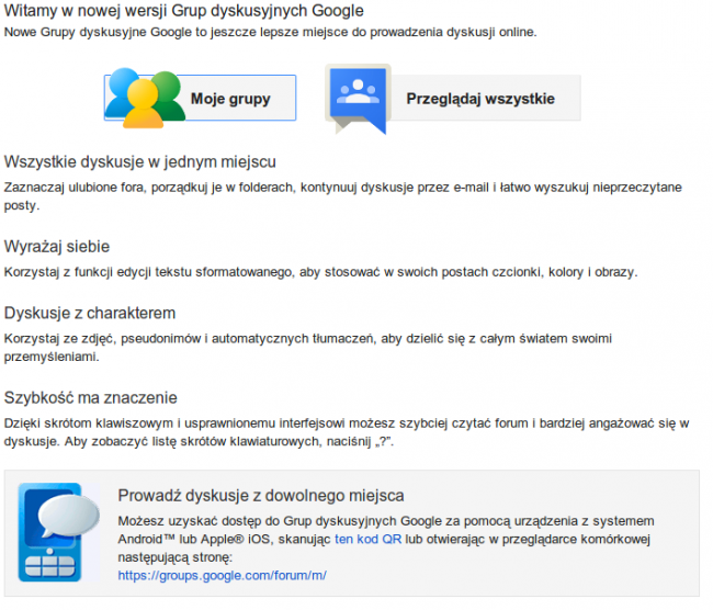 nowe grupy google