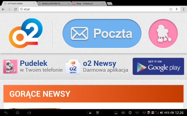 o2 w poziomie