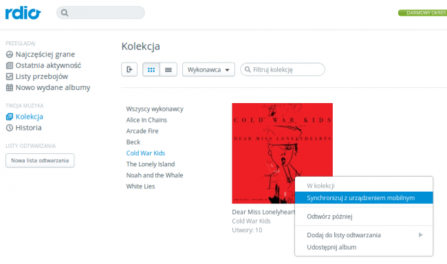 rdio sync