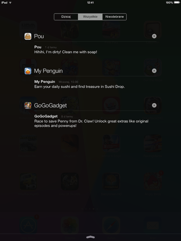 iOS7, iPad 2, powiadomienia