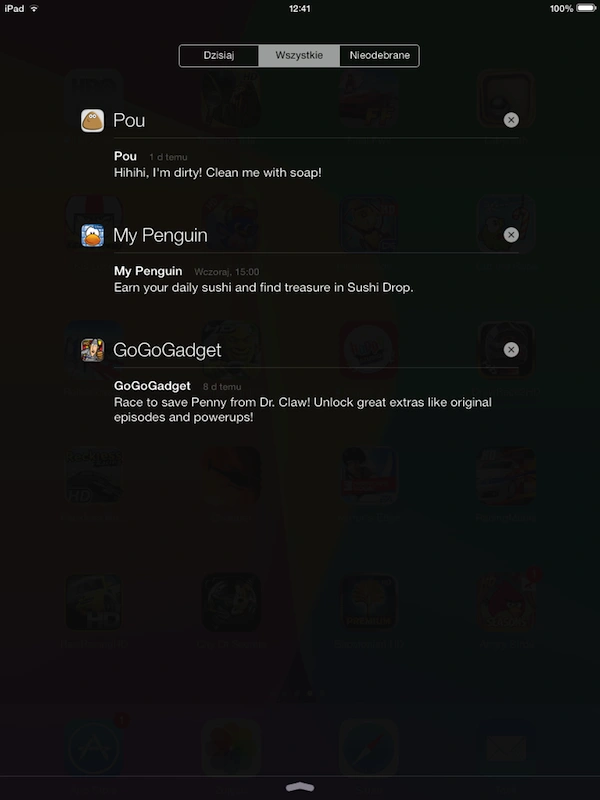 iOS7, iPad 2, powiadomienia 