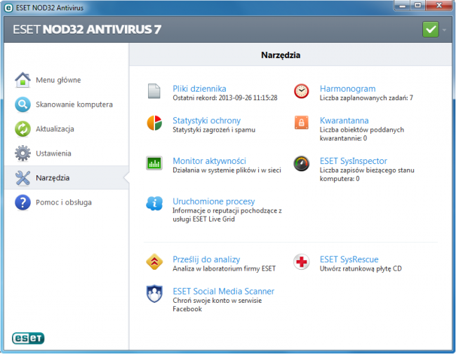 Okno programu ESET NOD32 Antivirus