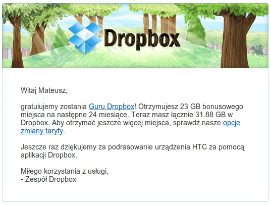 dropbox 23gb dla htc one