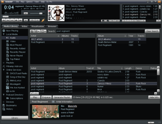 Dla bardziej potrzebujących Winamp stawał się kombajnem z możliwością zmiany wyglądu, a nawet dorzucaniem zewnętrznych wtyczek class="wp-image-153702" 