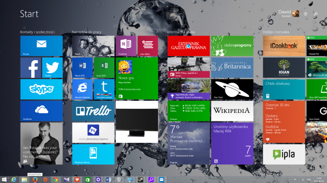 Menu Start w interfejsie kafelkowym Windows 81 update 1