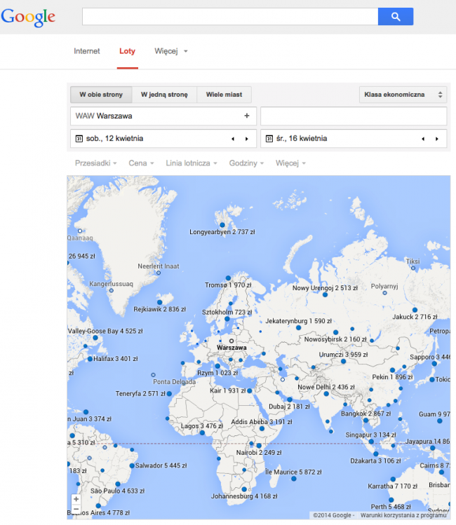 google flights mapka 