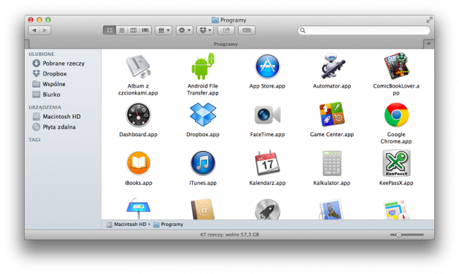 os x finder lista aplikacji