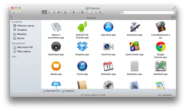 os x finder lista aplikacji