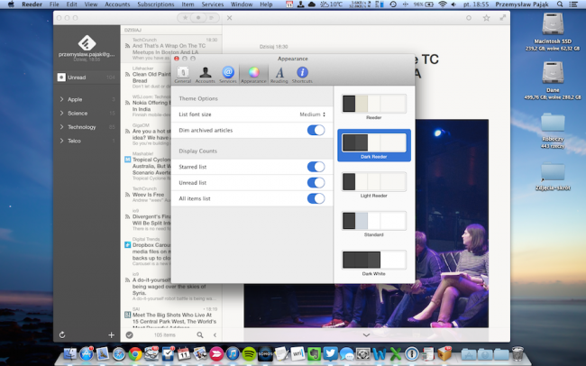 Reeder 2 OS X, opcje