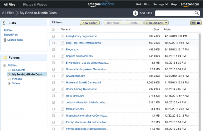 amazon kindle cloud drive interface