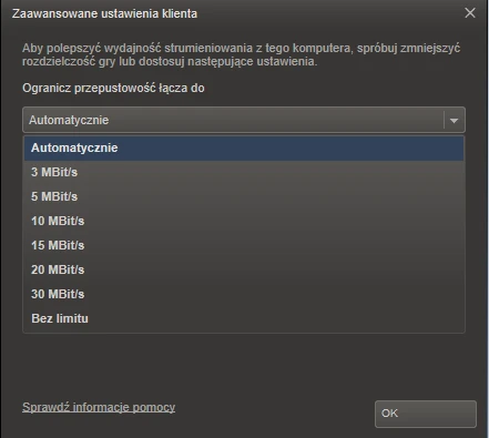 Strumieniowanie gier na steam Opcje 1 