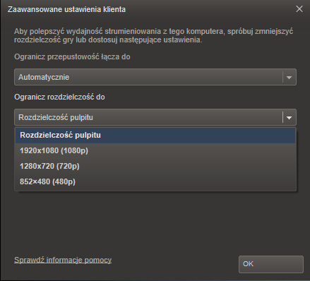 Strumieniowanie gier na steam Opcje 2