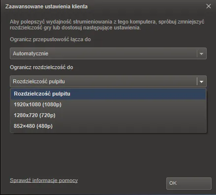 Strumieniowanie gier na steam Opcje 2 