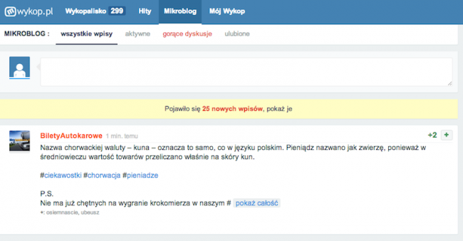 Nowy Wykop – Mikroblog uaktualnienia