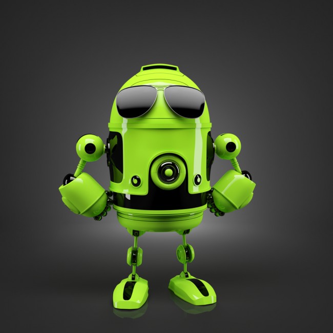 Android posing in sunglasses. Technology concept