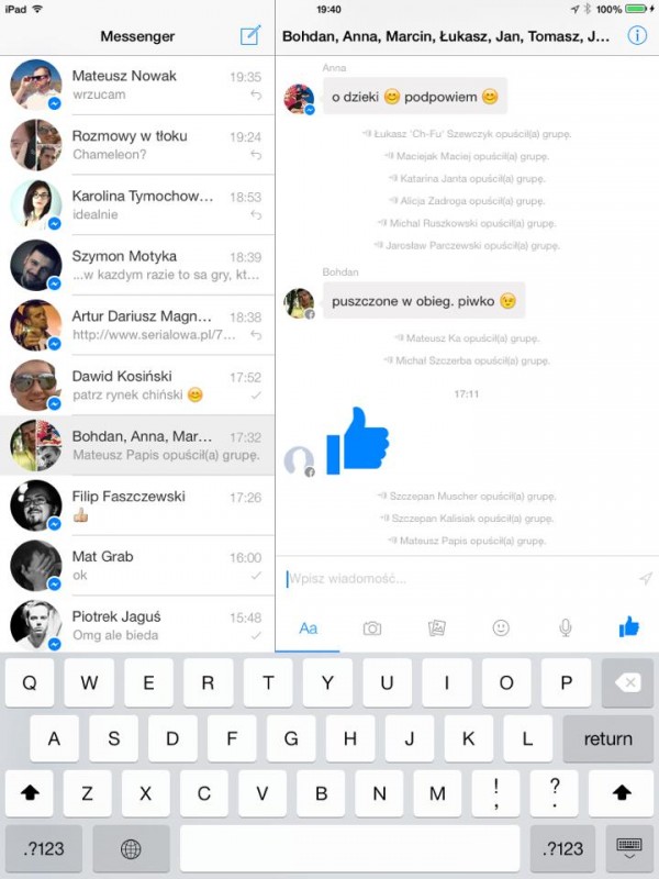 Facebook Messenger iPad Pion