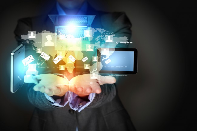 Modern wireless technology illustration with a computer device